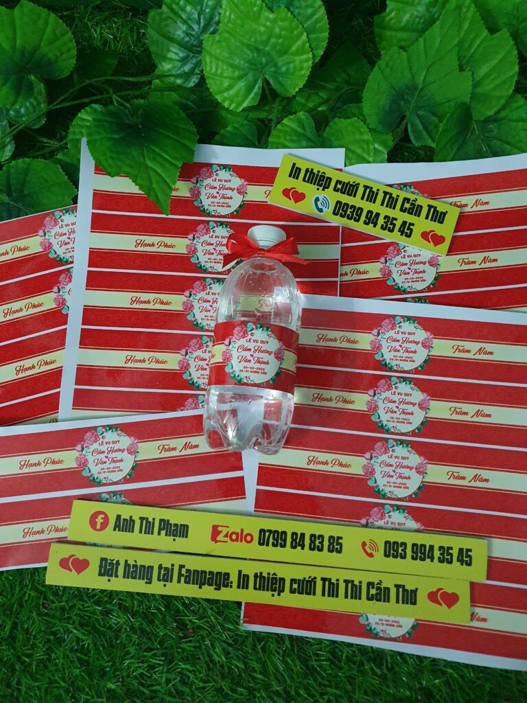 tem dán chai nước suối đám cưới, đám hỏ