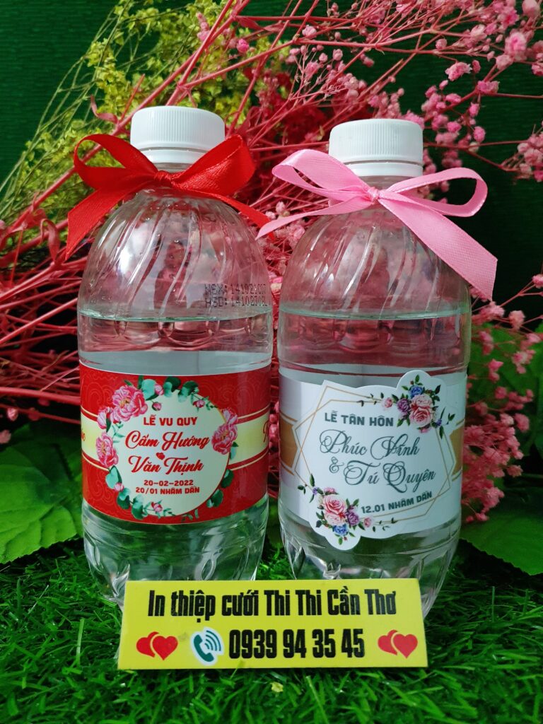 tem dán chai nước suối đám cưới, đám hỏ